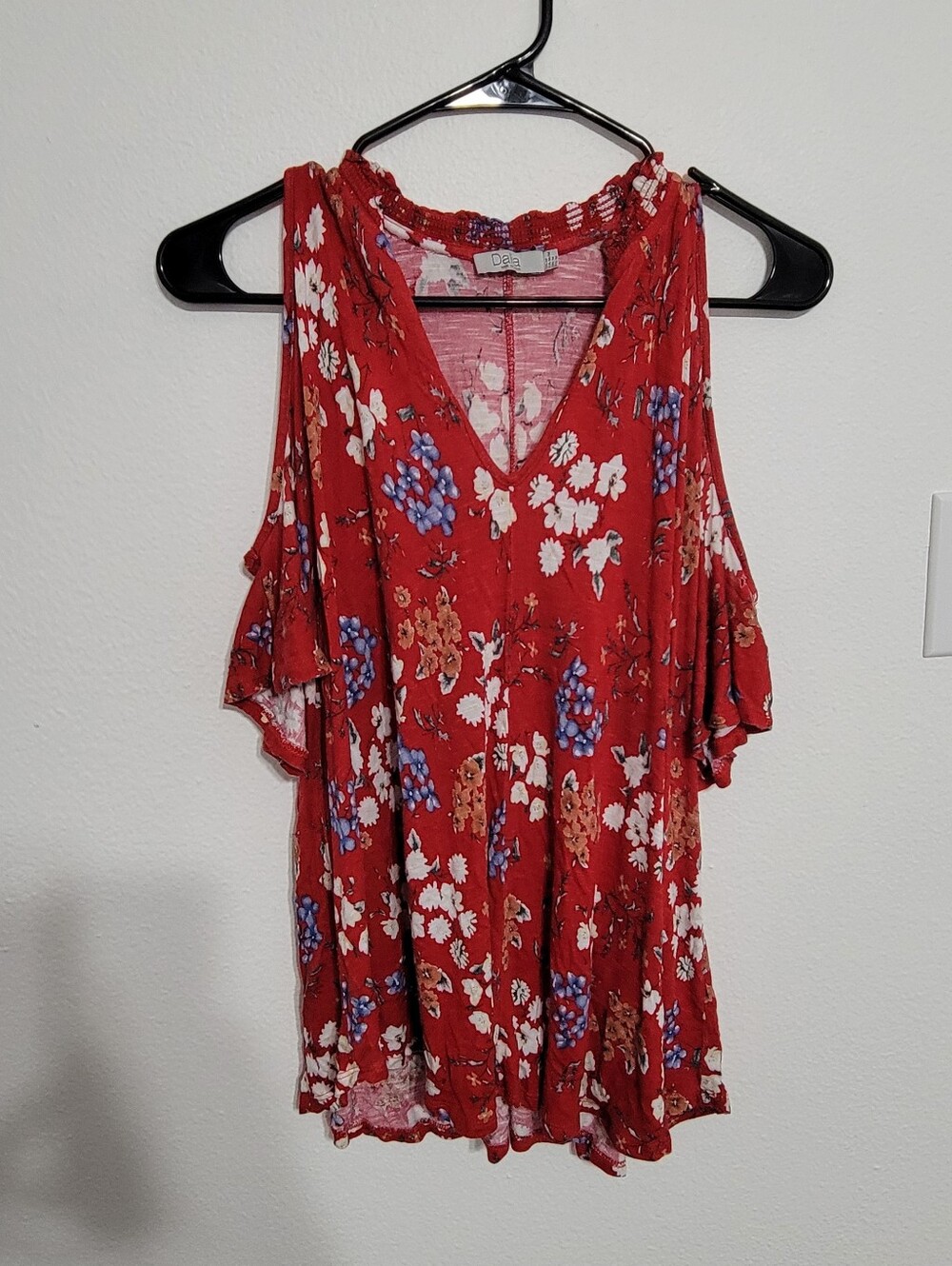 Dalia Red Floral Cold-Shoulder V-Neck Blouse